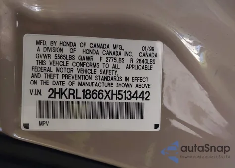 1999 Honda Odyssey Ex from USA, damaged, VIN 2HKRL1866XH513442